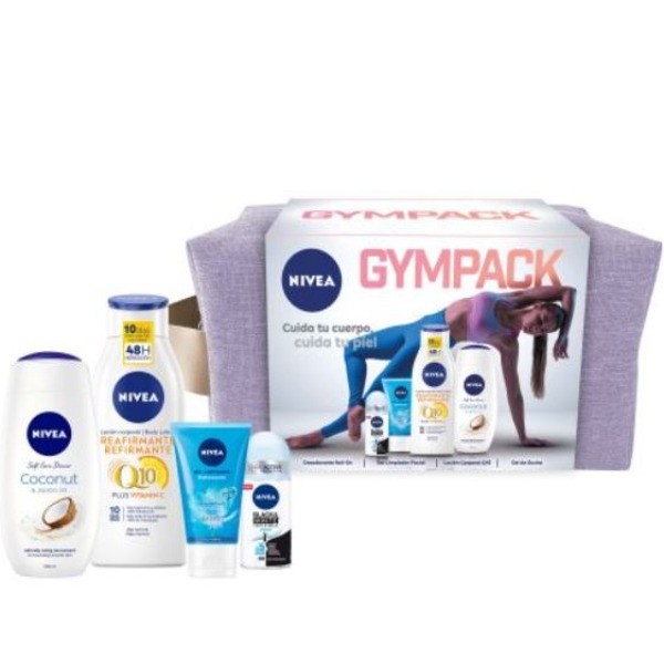 Nivea Gym Pack deo roll-on + Gel Limpiador Facial + Loción Corporal + Gel de Ducha + Neceser